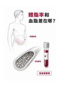 體脂率測身體組成、血脂測血液裡的脂蛋白顆粒，兩者都要看