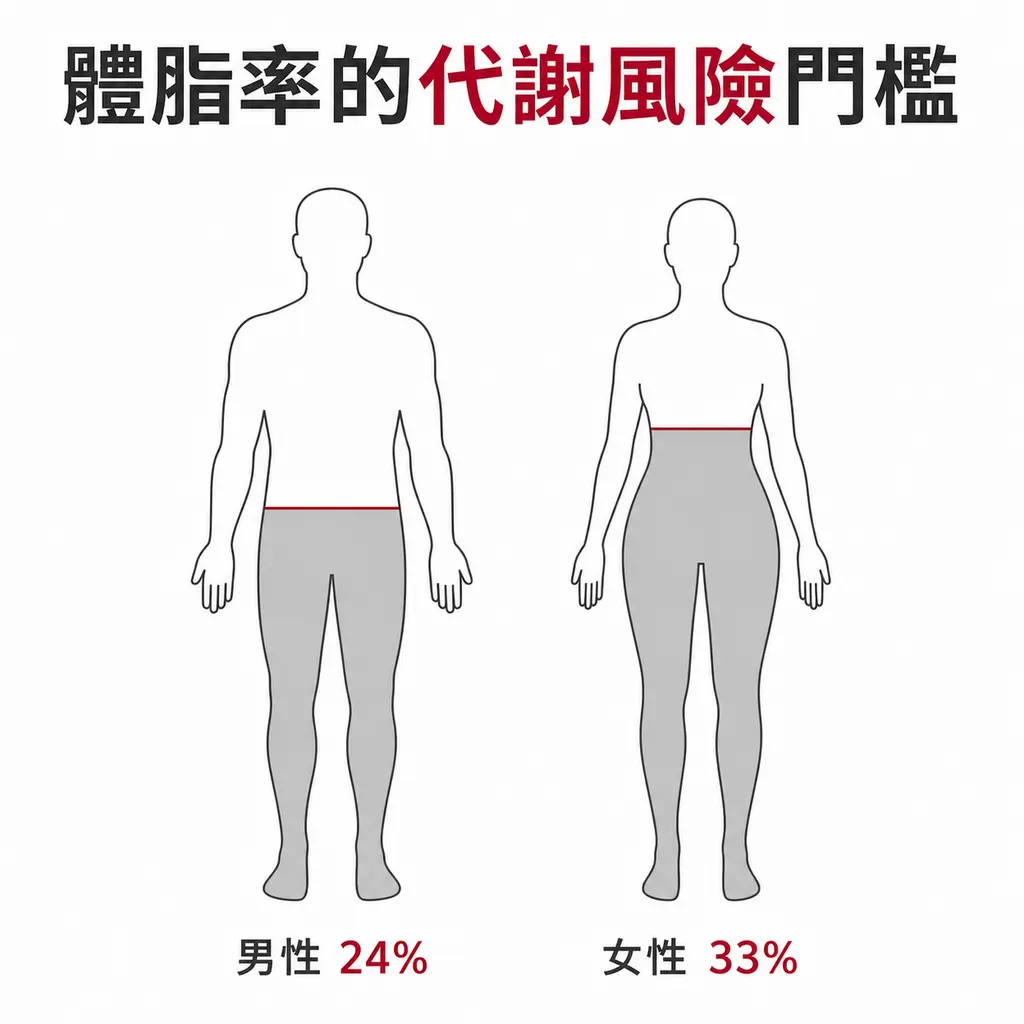 體脂率男性 24%、女性 33% 以上與代謝疾病風險上升有關