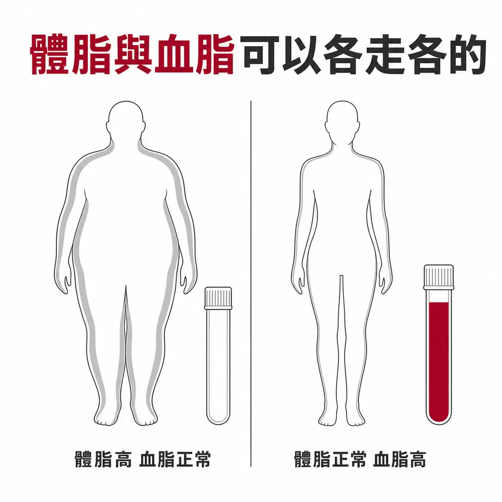 體脂率高但血脂正常，以及體脂率正常但血脂偏高，兩種組合都真實存在