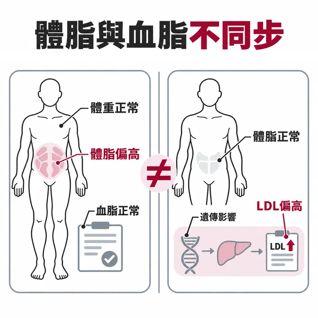 體脂率高但血脂正常,以及體脂率正常但血脂偏高,兩種組合都真實存在