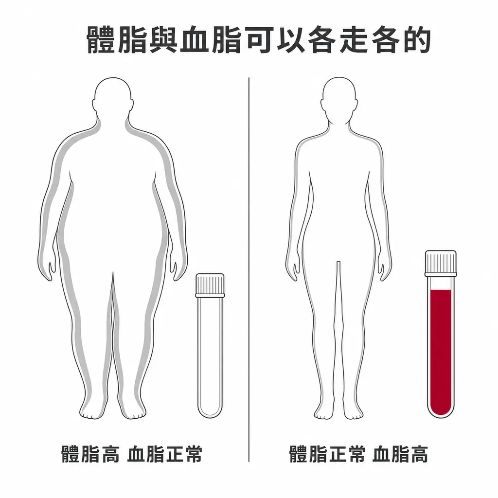 體脂率高但血脂正常，以及體脂率正常但血脂偏高，兩種組合都真實存在