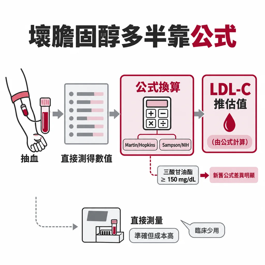 抽血直接測得的數值經公式計算後得出低密度脂蛋白膽固醇
