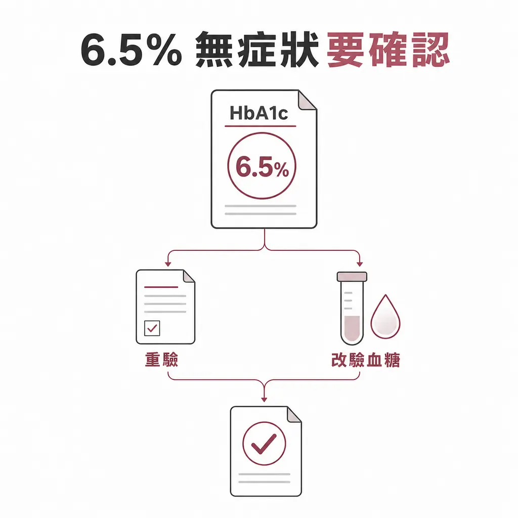 糖化血色素 6.5% 無症狀時可重驗或改驗血糖確認