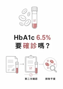 糖化血色素 6.5% 達門檻後，以第二個結果確認並排除紅血球等干擾