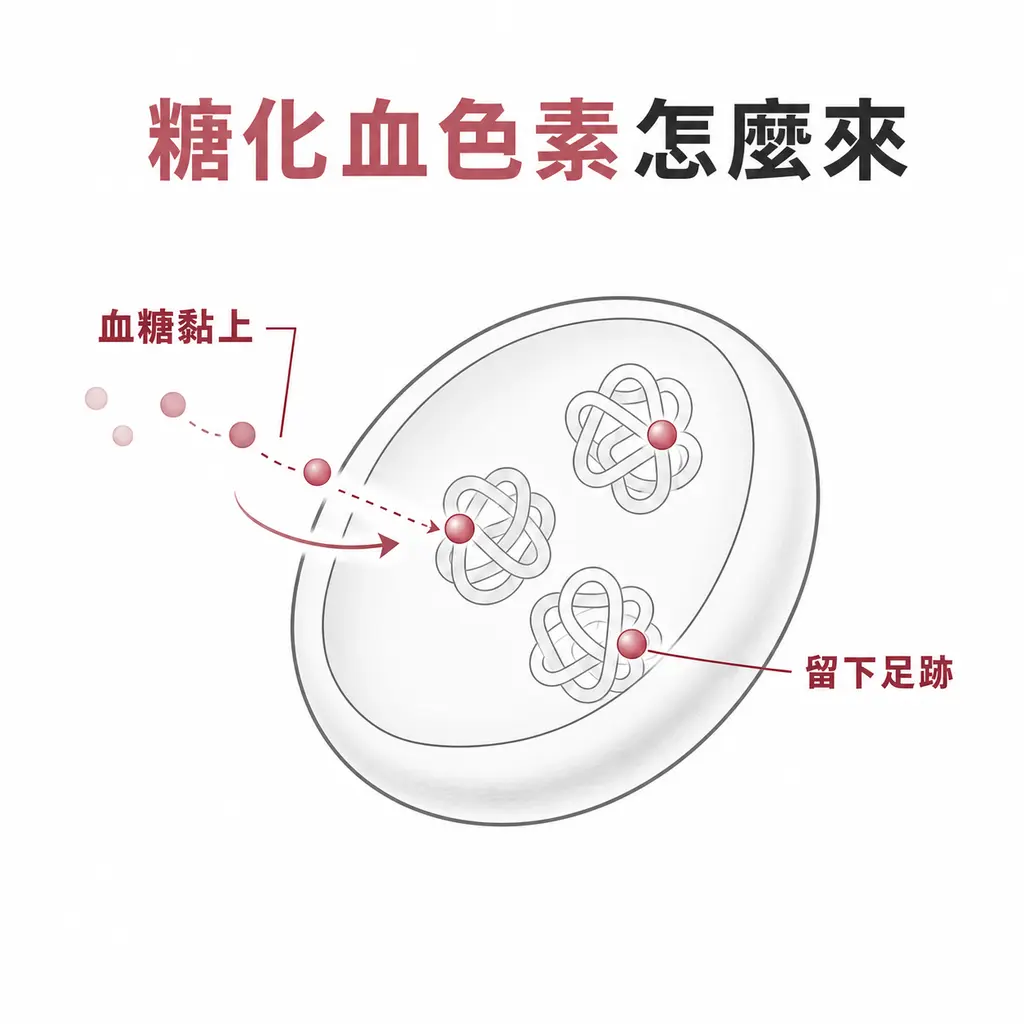 血糖黏上紅血球內的血紅素，形成糖化血色素