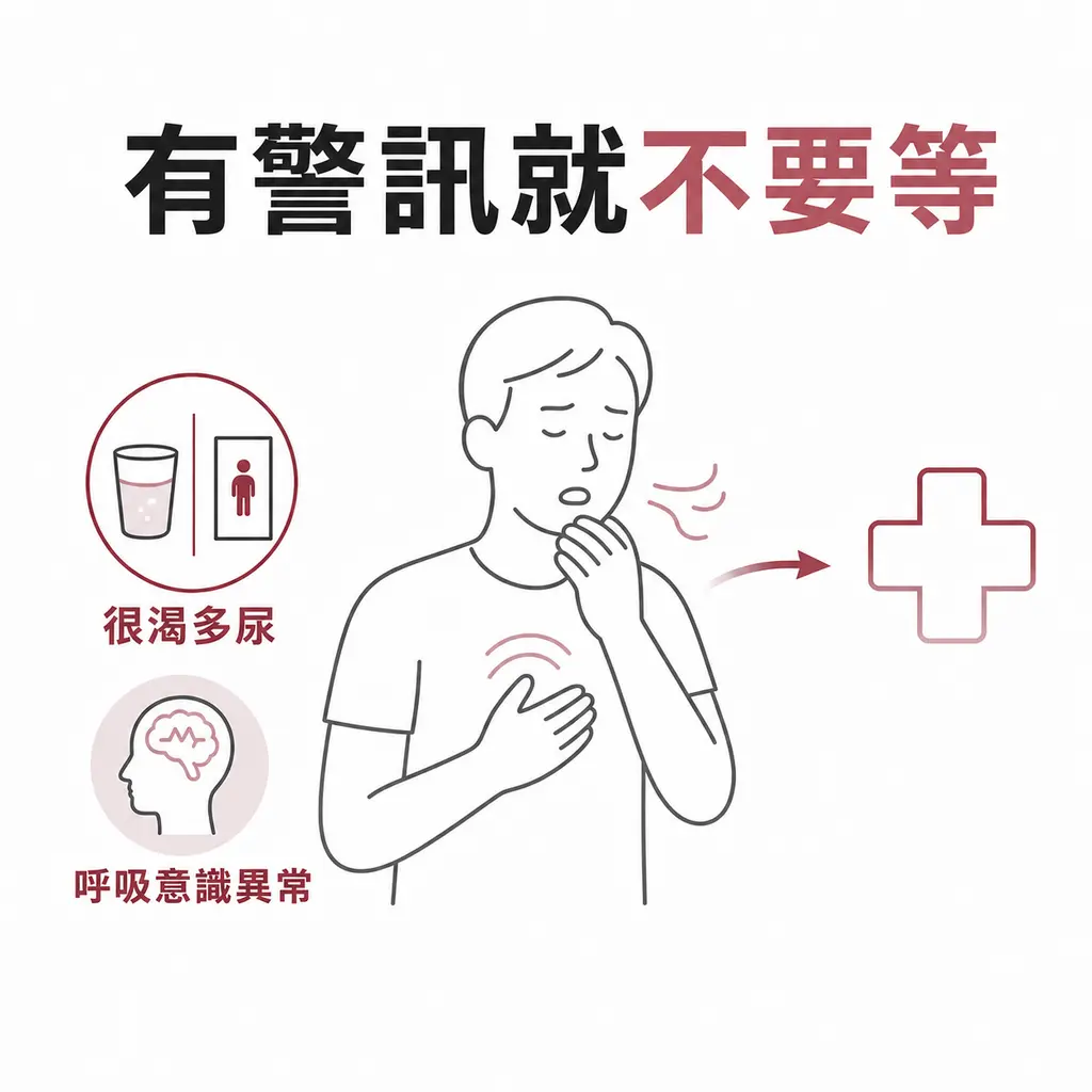 很渴多尿、呼吸或意識異常等高血糖警訊需要就醫