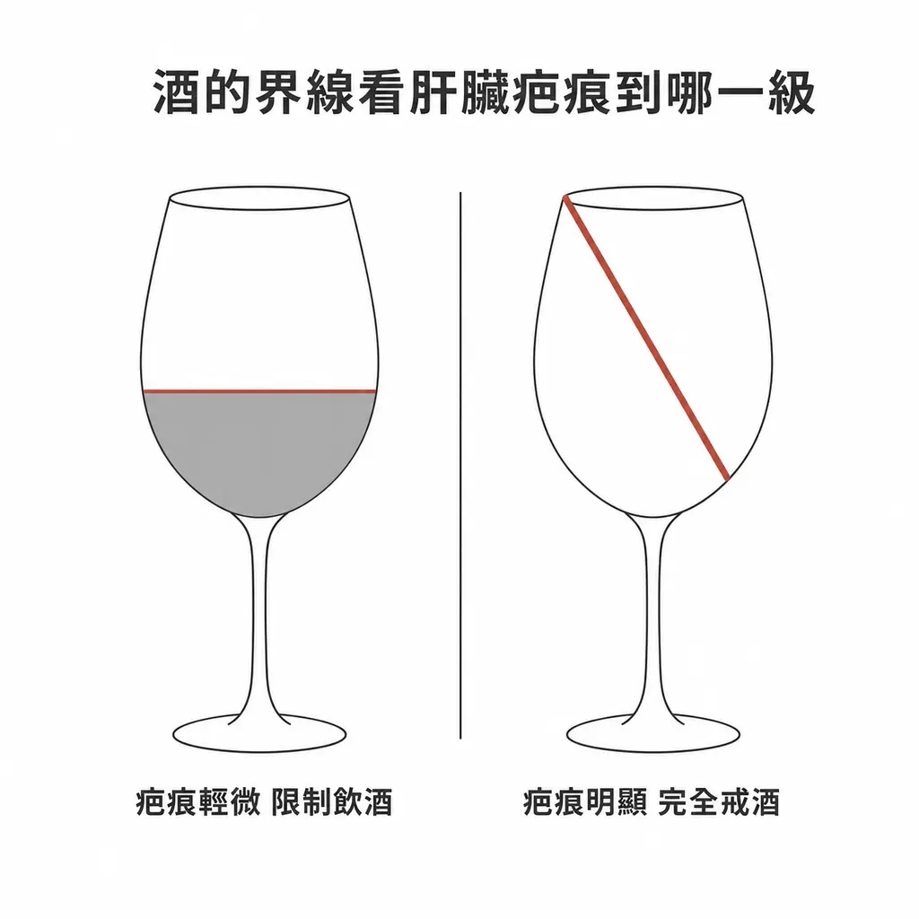 肝臟疤痕輕微時建議限制飲酒,疤痕明顯時建議完全戒酒