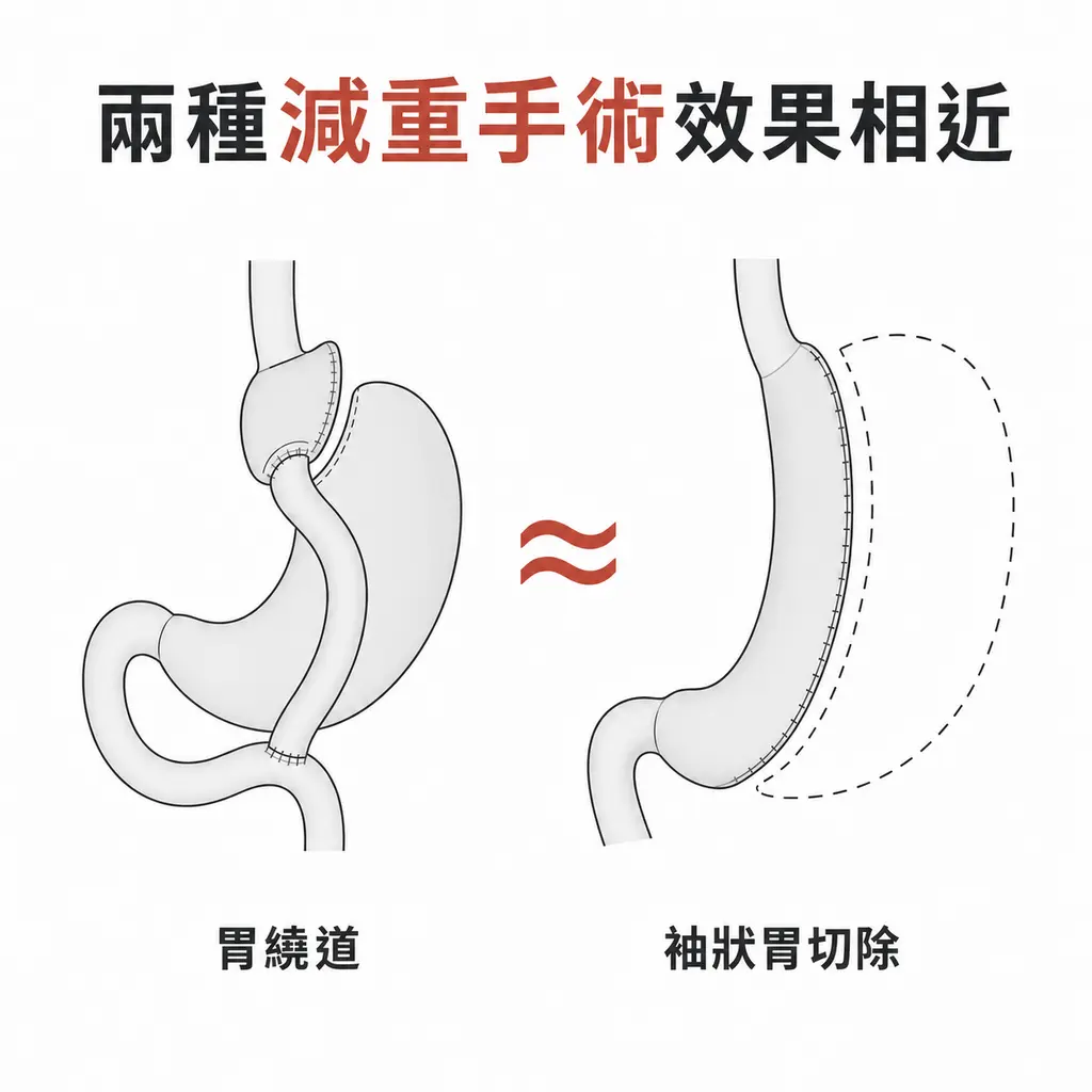 胃繞道與袖狀胃切除兩種減重手術，對脂肪肝的效果相近