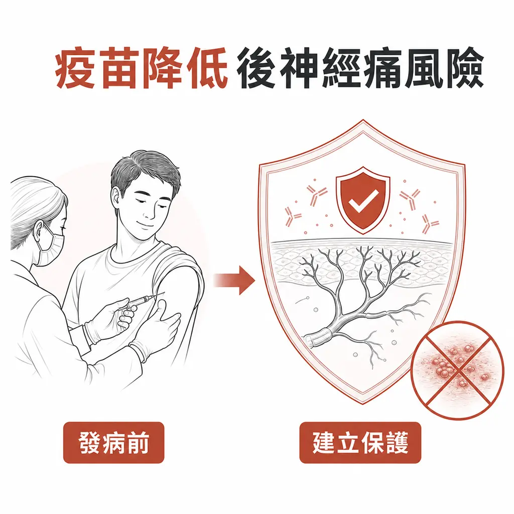 發病前接種帶狀皰疹疫苗建立保護，可降低帶狀皰疹後神經痛風險
