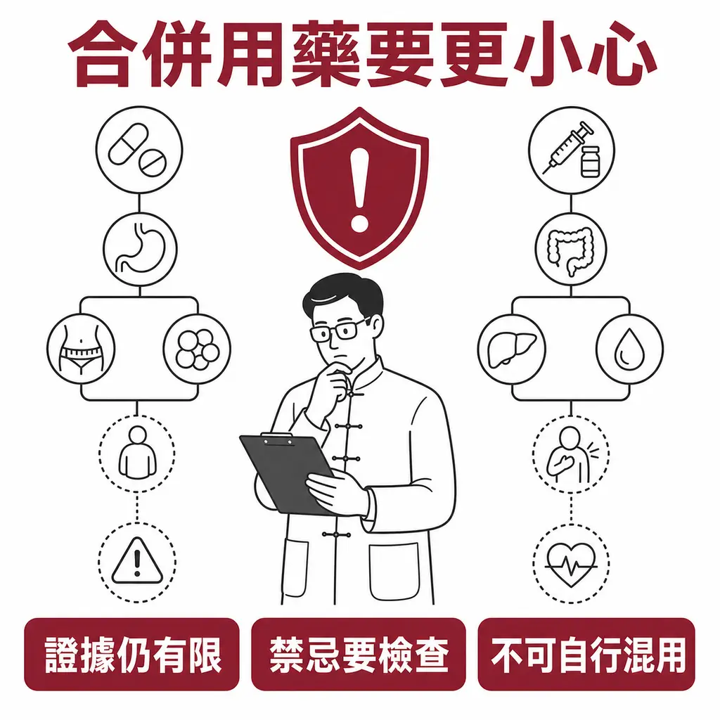 合併減重藥的證據仍有限,使用前要檢查禁忌,不可自行混用