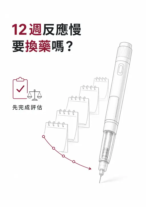 Tirzepatide 治療 12 週反應慢時，先完成劑量與整體效果評估再決定是否換藥