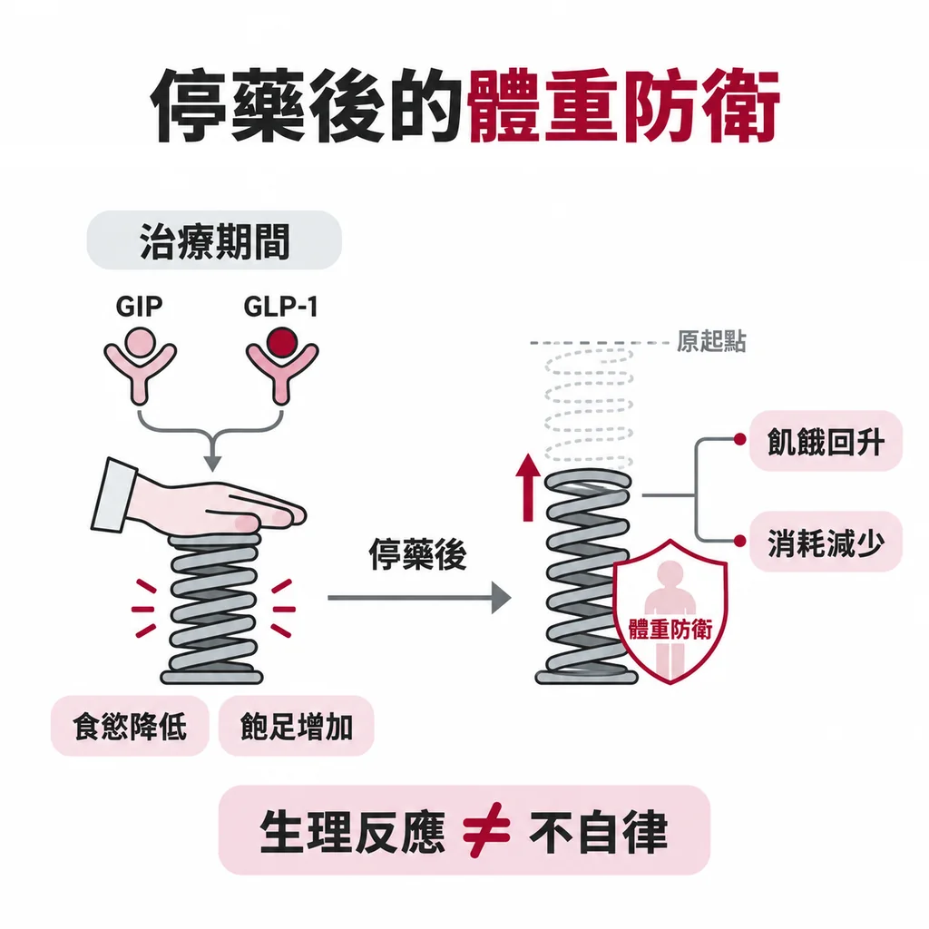 停用猛健樂後飢餓訊號與體重防衛反應可能重新增強
