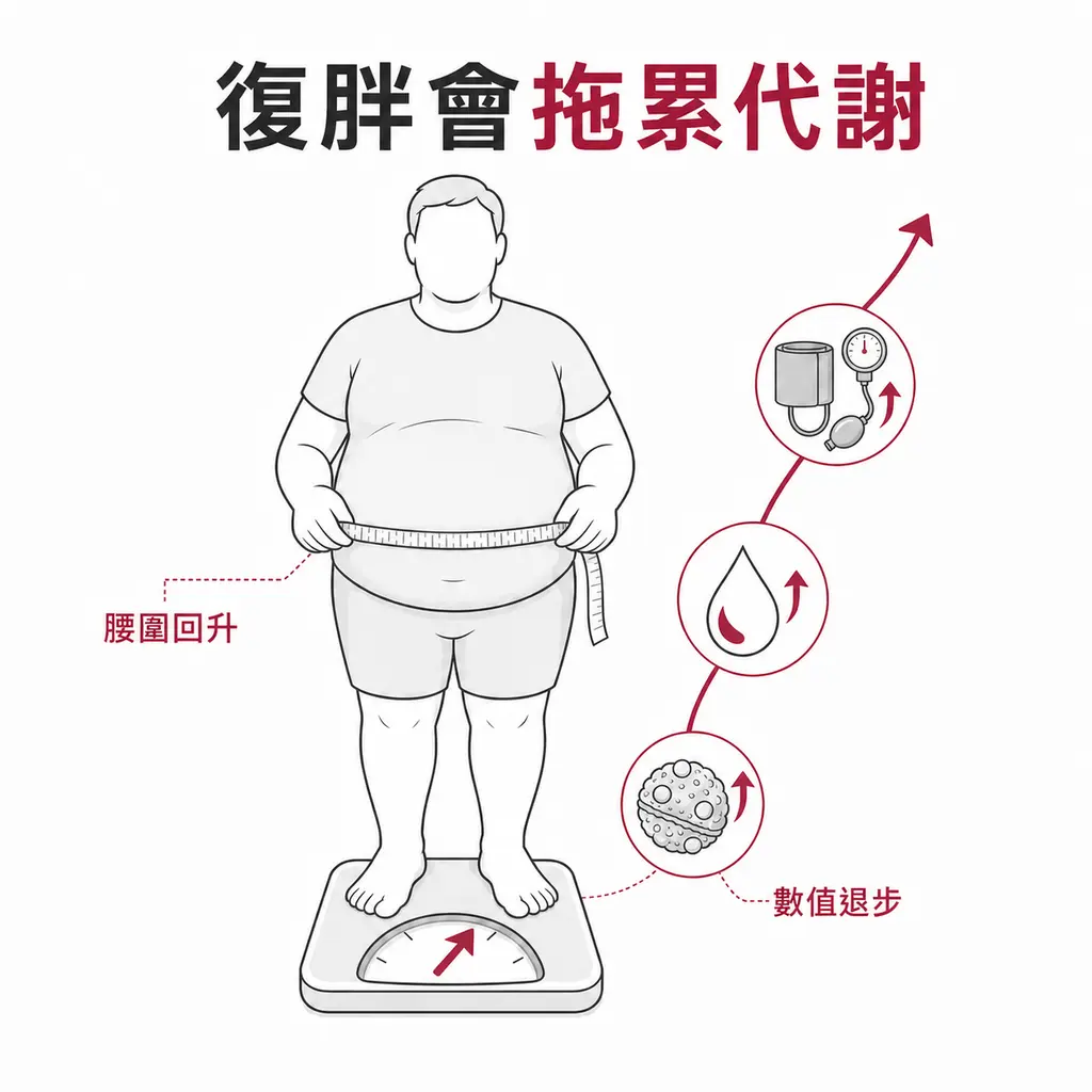 復胖時腰圍、血壓、血糖與血脂改善可能逐步退回