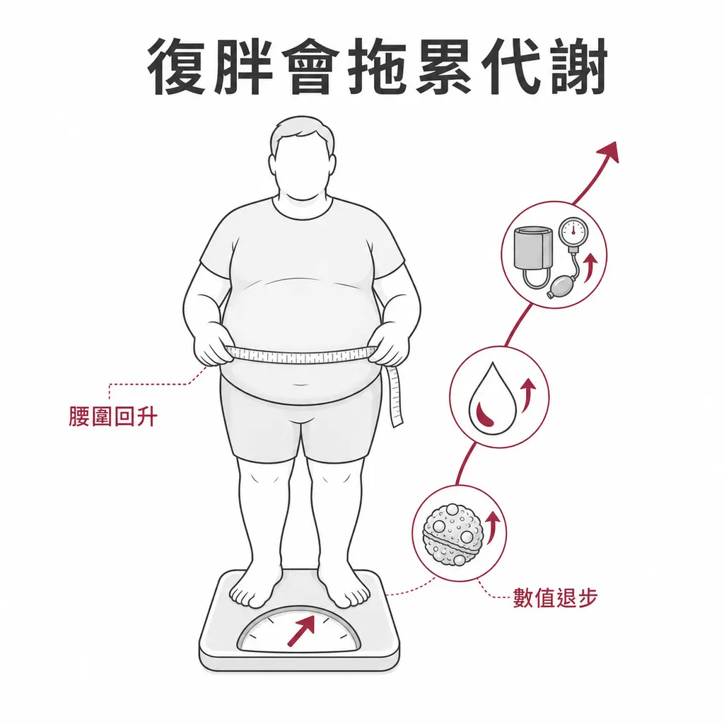 復胖時腰圍、血壓、血糖與血脂改善可能逐步退回