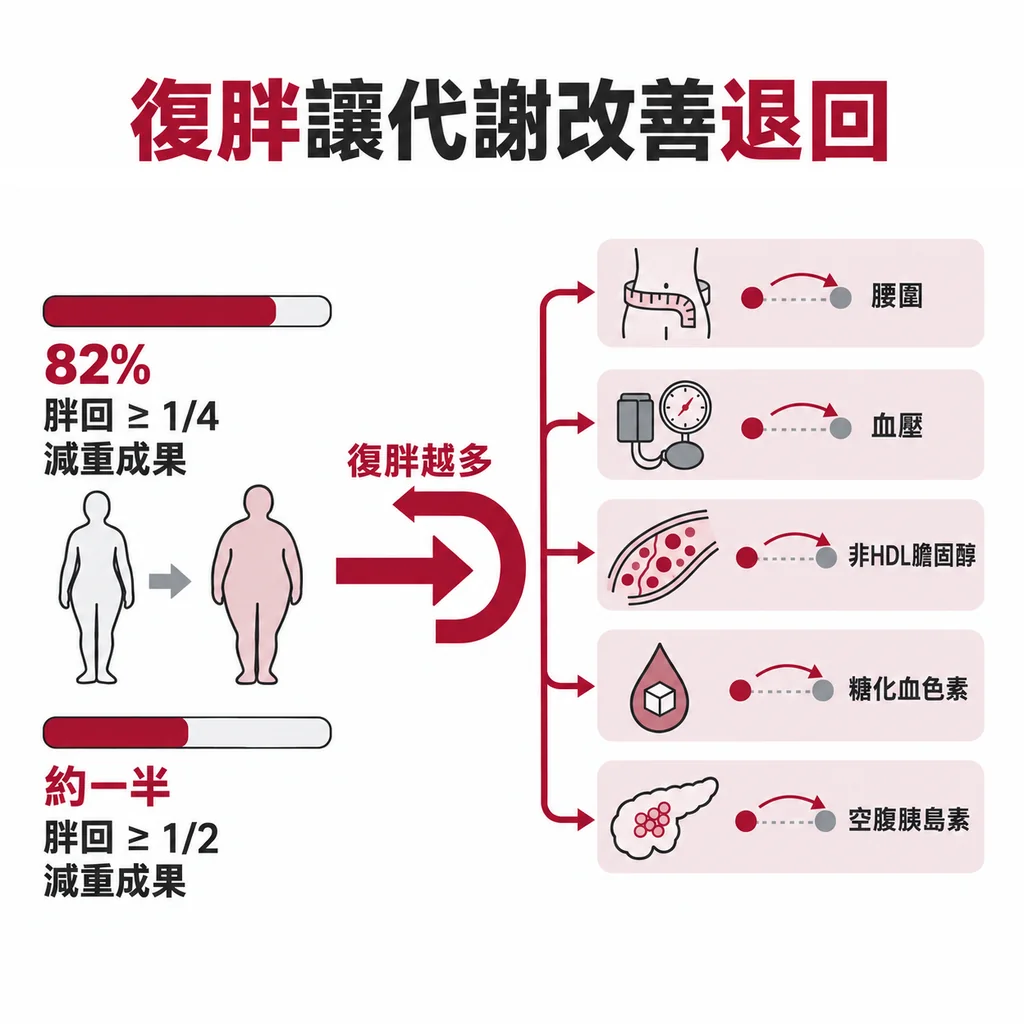 復胖時腰圍、血壓、血糖與血脂改善可能逐步退回