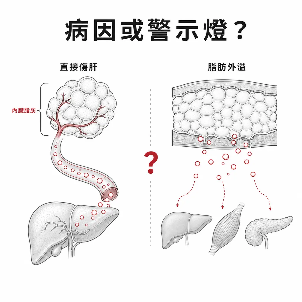 內臟脂肪直接傷肝與皮下脂肪容量不足造成脂肪外溢的兩種解釋