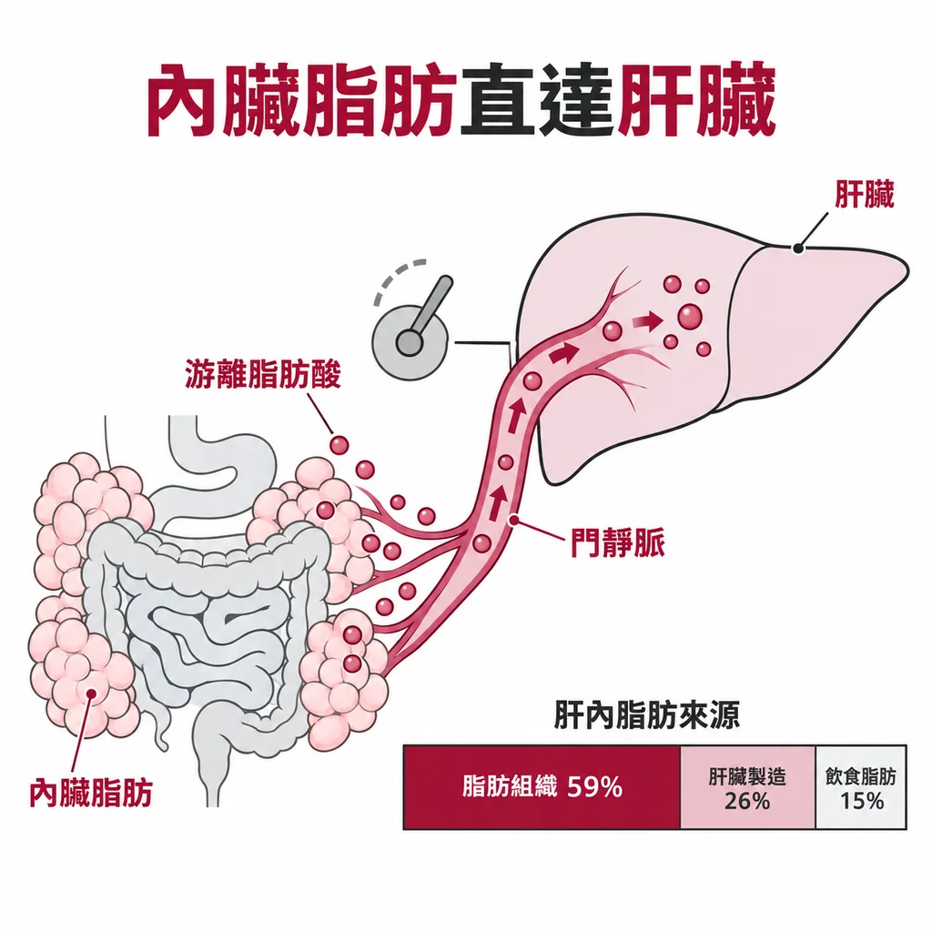內臟脂肪釋出的脂肪酸經門靜脈流向肝臟