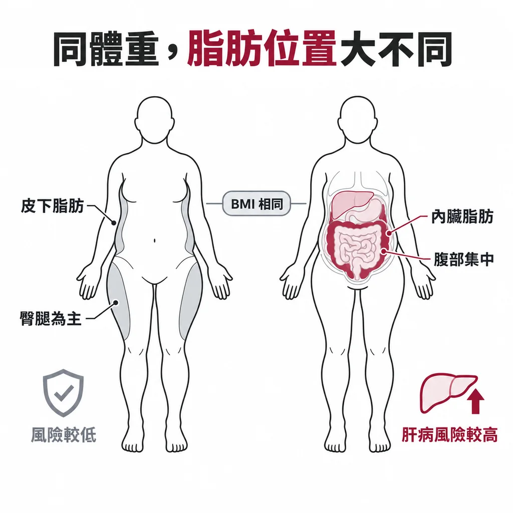兩名體重相近者的腹內脂肪與皮下脂肪分布比較