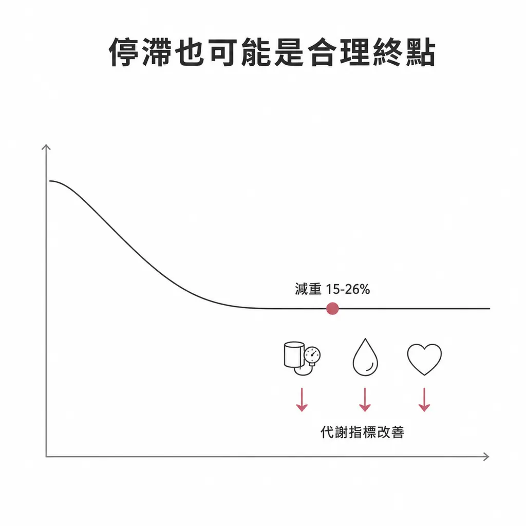 體重曲線停在低點,血壓、血糖與血脂等代謝指標同步改善