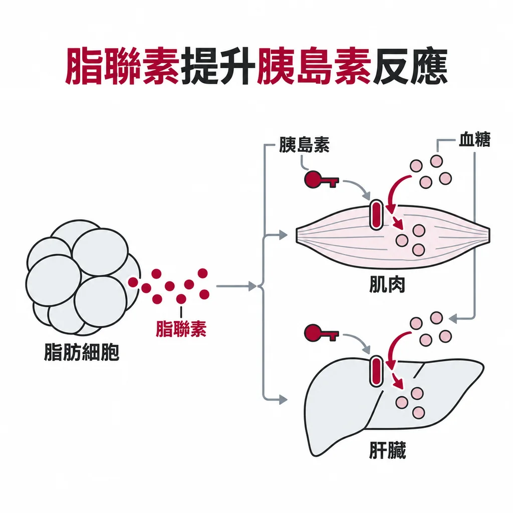 脂聯素協助胰島素讓血糖進入肌肉與肝臟