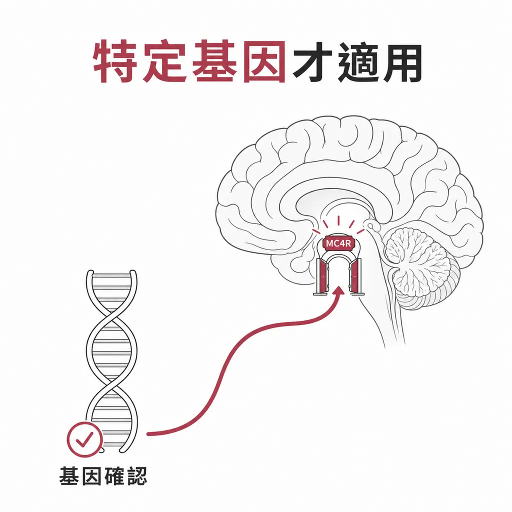 基因確認後由 setmelanotide 啟動下游 MC4R 路徑