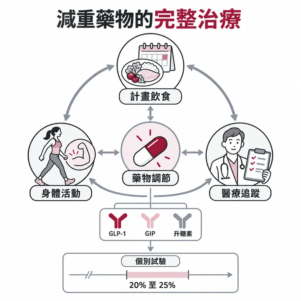 減重藥物配合飲食、活動與醫療追蹤