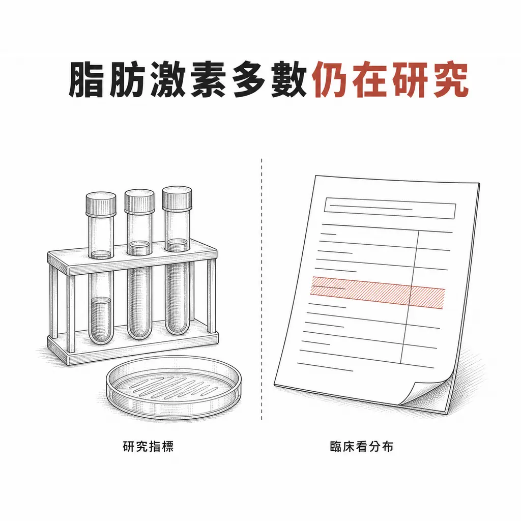 線稿插圖：左側試管架與培養皿代表研究指標，右側健檢報告單上有一列以暖磚色標示