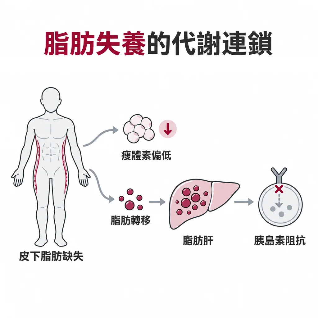 脂肪失養症的皮下脂肪缺失，瘦體素才會真正偏低，脂肪堆積到肝臟並伴隨胰島素阻抗