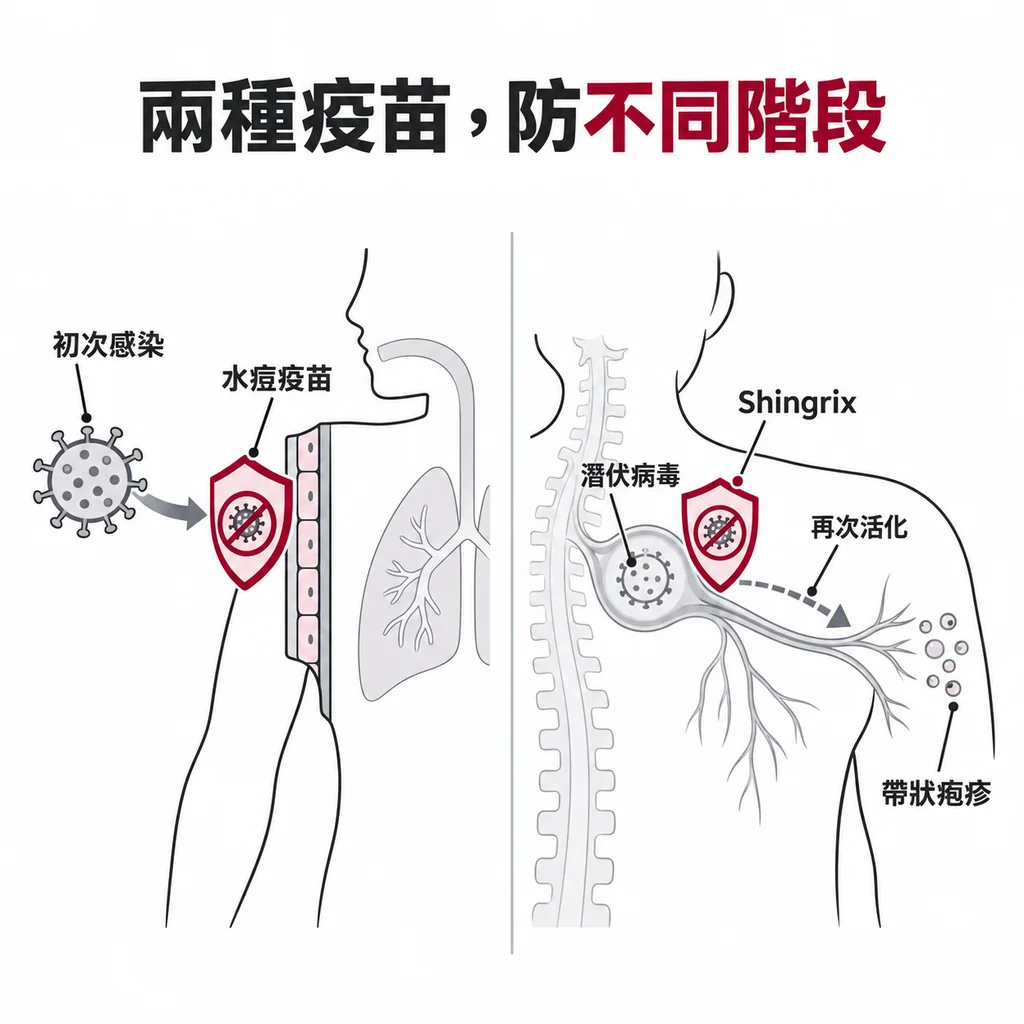 水痘疫苗預防初次感染,Shingrix預防潛伏病毒再次活化