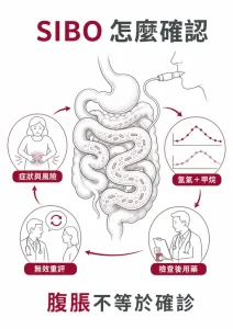 SIBO 診斷流程：從症狀與風險、氫氣和甲烷呼氣試驗，到檢查後用藥與無效時重新評估