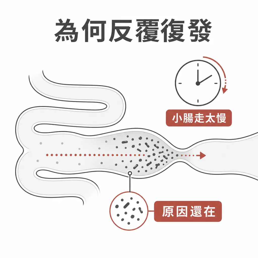 小腸移動太慢時,微生物較容易再次累積