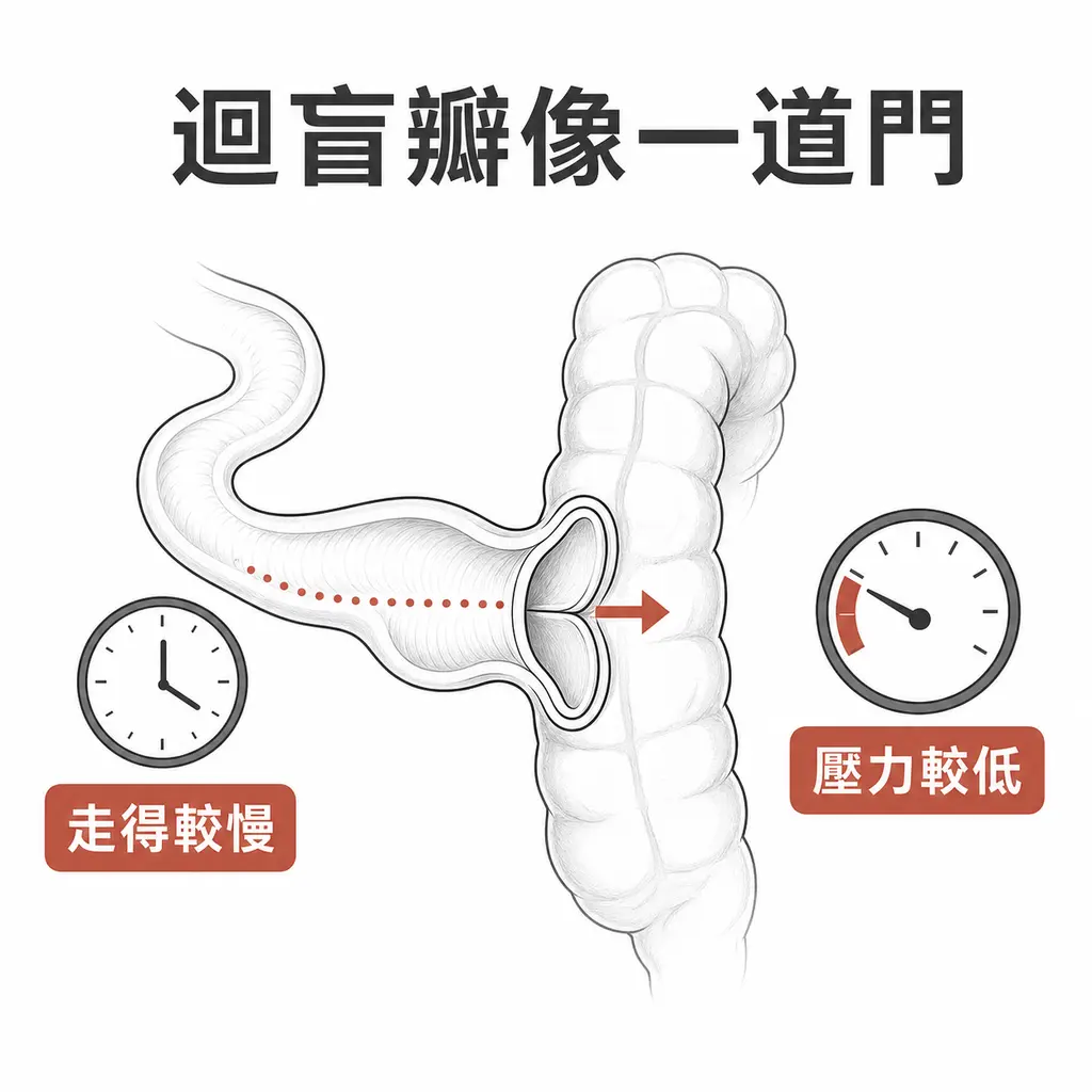 迴盲瓣位在小腸與大腸交界,研究發現陽性者壓力較低且通過較慢
