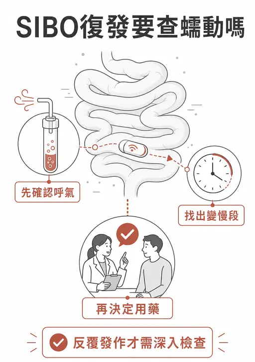 SIBO 反覆發作時，先確認呼氣檢查，再評估小腸蠕動