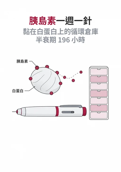 一週打一針的胰島素 icodec，為什麼撐得了七天？藥躲在血液的白蛋白上，每天只放出一小部分