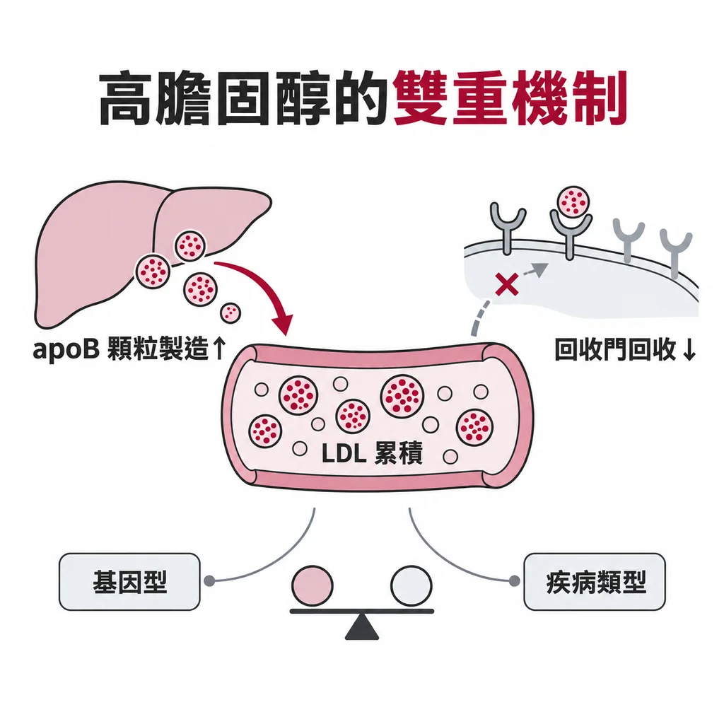 多數高膽固醇的人,製造過多與回收變慢兩種機制都有