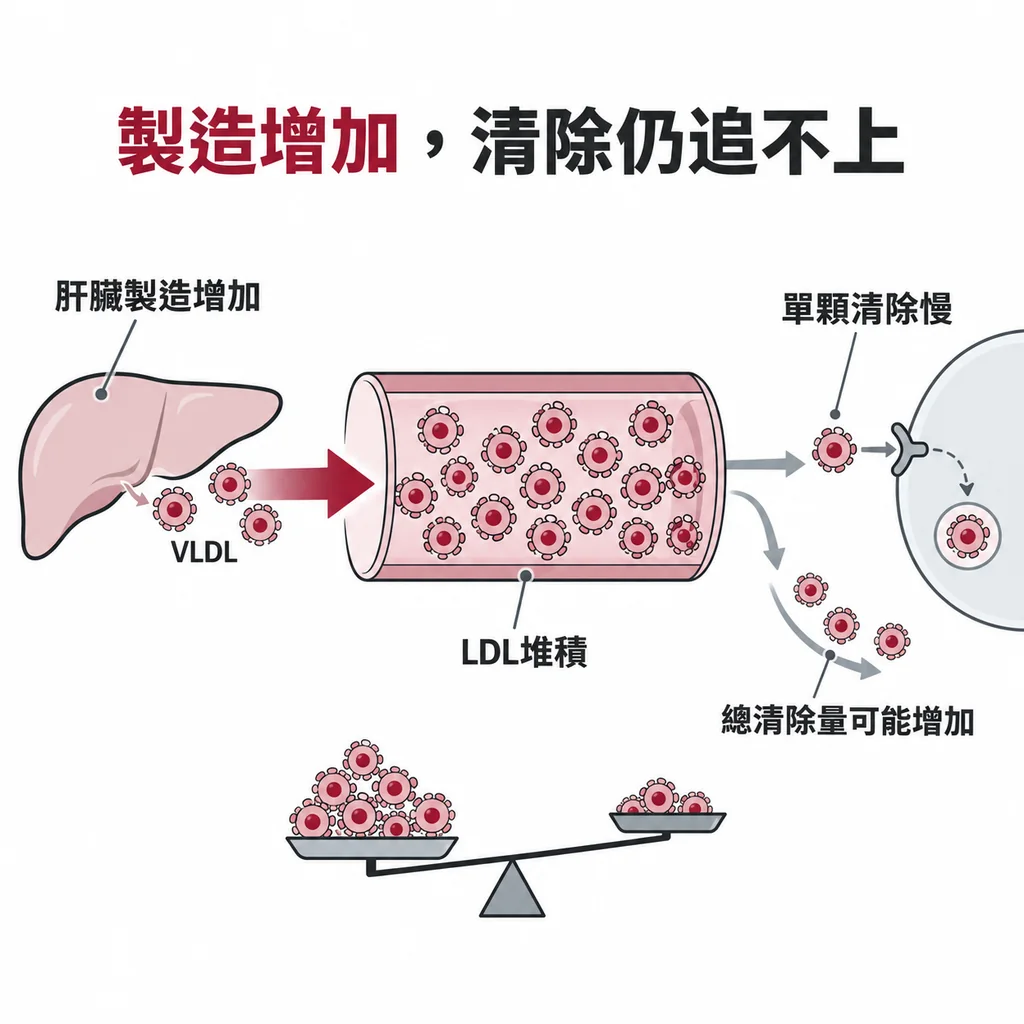 代謝研究:家族性高膽固醇病人的 LDL 清除總量可能更高,但製造更多,排得多仍追不上
