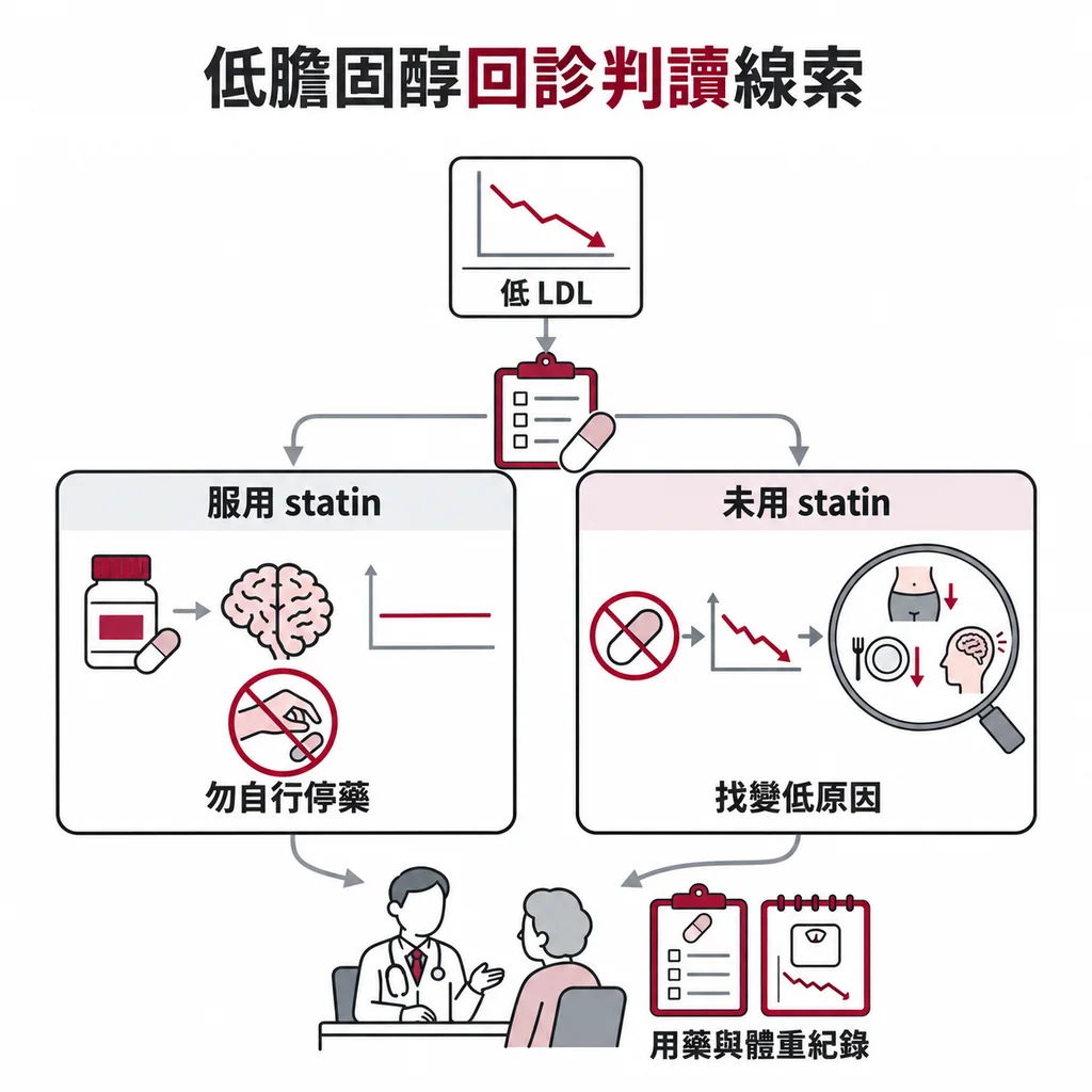 回診時帶用藥清單與體重變化紀錄,幫醫師解讀低 LDL