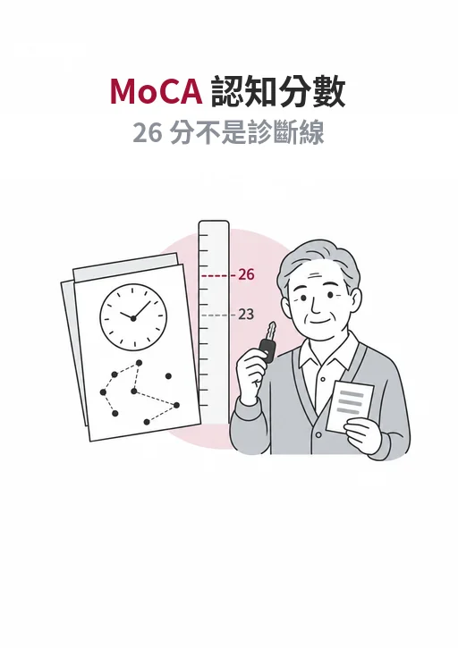 MoCA 認知評估：26 分切點會誤判正常人，分數要搭配生活功能與駕駛評估解讀