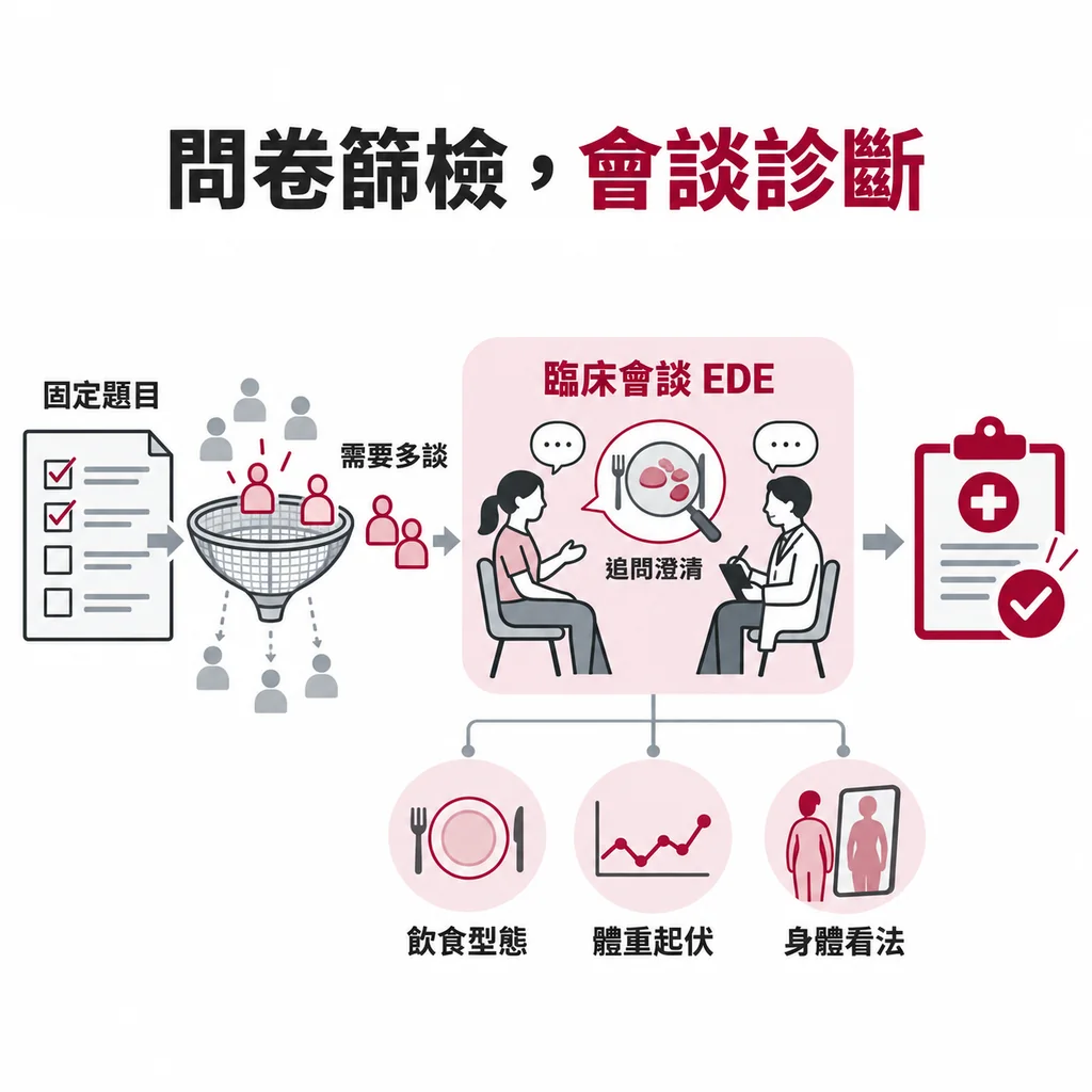 問卷像篩子先挑出需要多談的人，結構式臨床會談才是診斷的黃金標準