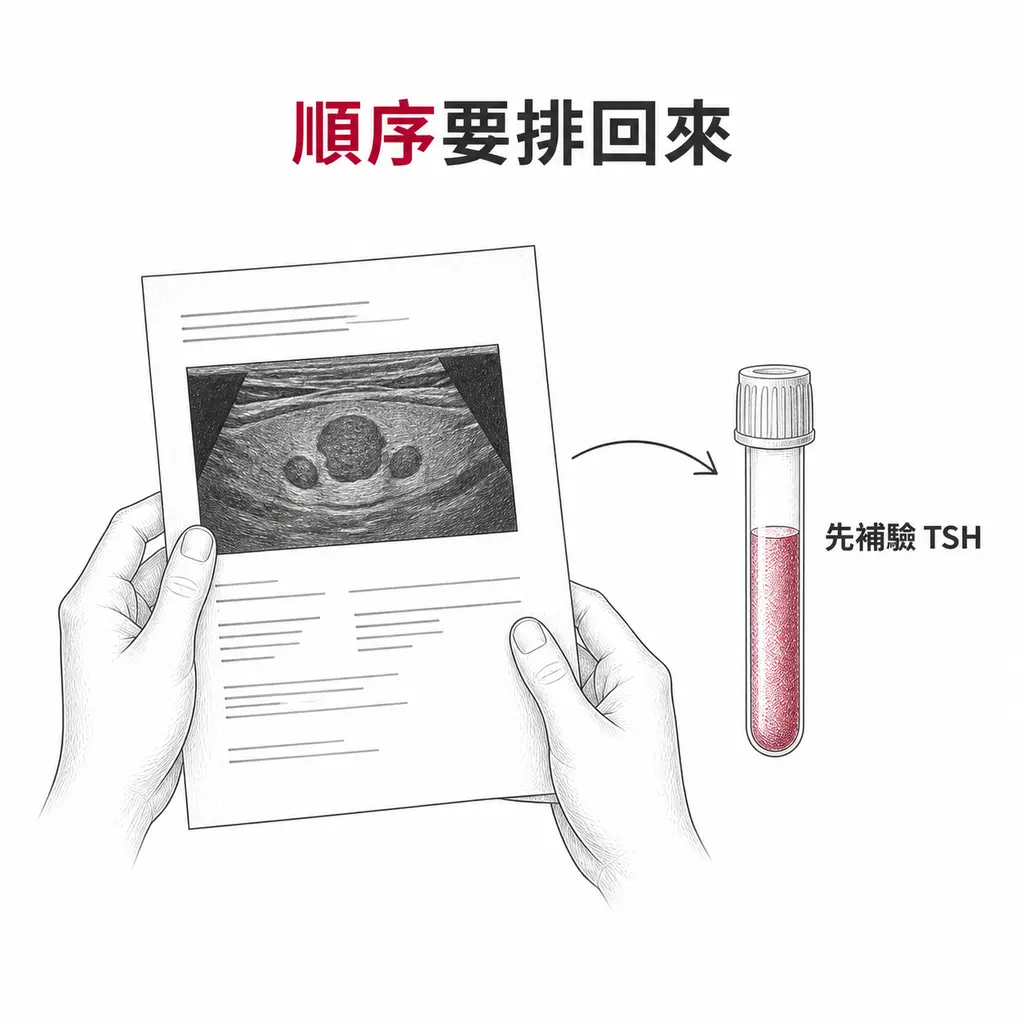 健檢超音波發現甲狀腺異常後,下一步是補驗 TSH 而不是再做影像